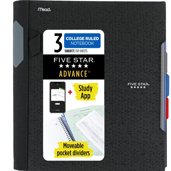 All-in-one Telescoping Binder Notebook ，Refillable 3 Ring Notebook Binder  with 1 Plastic Movable Pocket Folder,5 Plastic Subject dividers and Graph