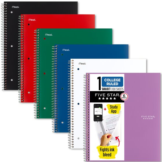 Five Star Wirebound Notebook Plus Study App, 1 Subject, College Ruled, 8  1/2