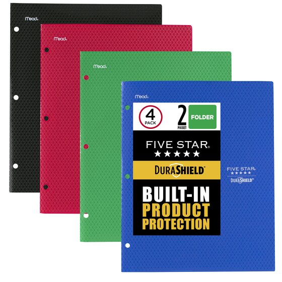 Five Star® DuraShield™ Antimicrobial 2-Pocket Stay-Put Folder, 4