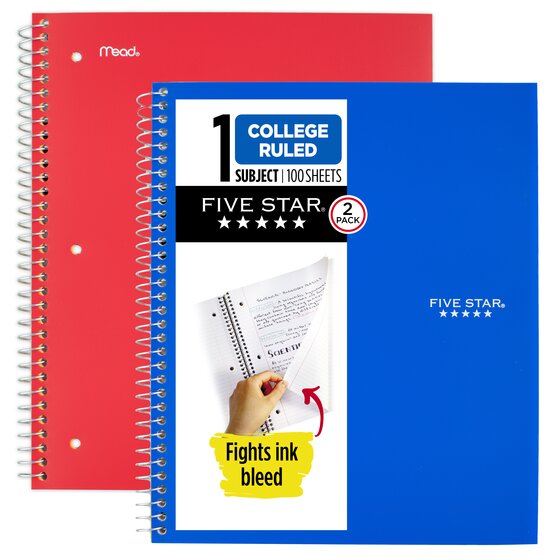 Mead Five Star 5-Subject College-Ruled Notebook, Assorted - 1 pack