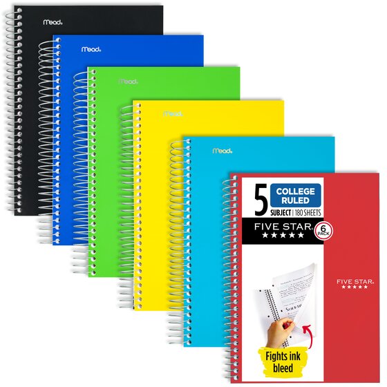 Five Star Wirebound College Ruled Notebook 5 Subject - Five Star Notebooks, White
