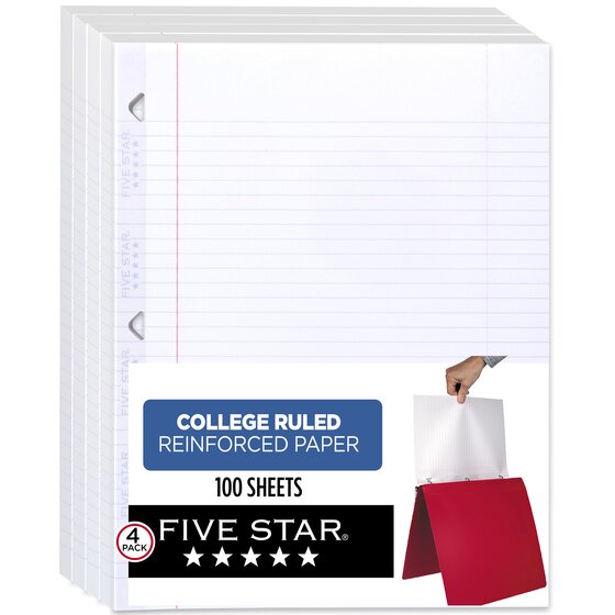 Five star reinforced filler paper college ruled 11 x 8 1 2 100 