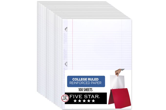 Five Star Reinforced Filler Paper, 11 x 8.5, College Ruled - 100 pack