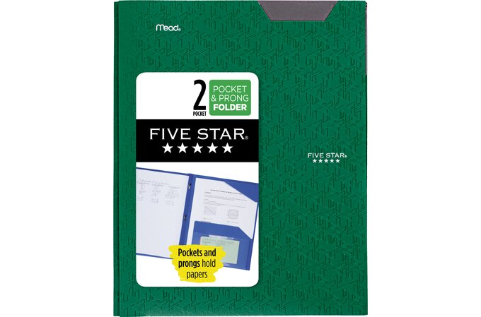 Five Star 2-Pocket Stay-Put Plastic Folder, 4 Pack, Primary
