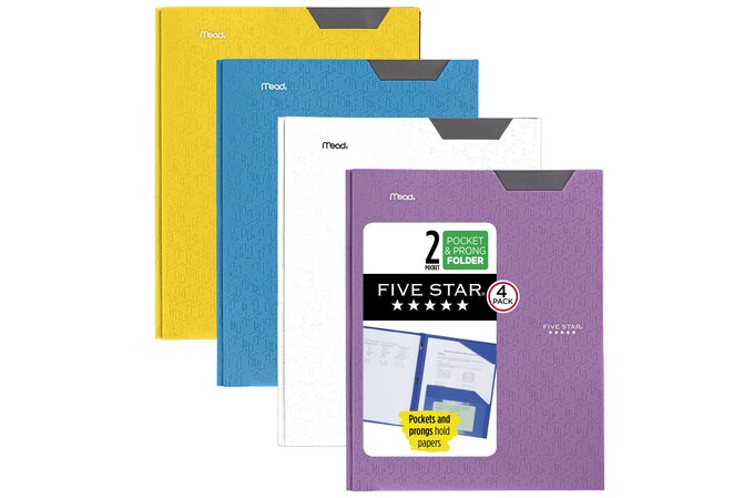 Five Star 2-Pocket Stay-Put Pocket and Prong Folder Multipacks, Pocket &  Prong Folders