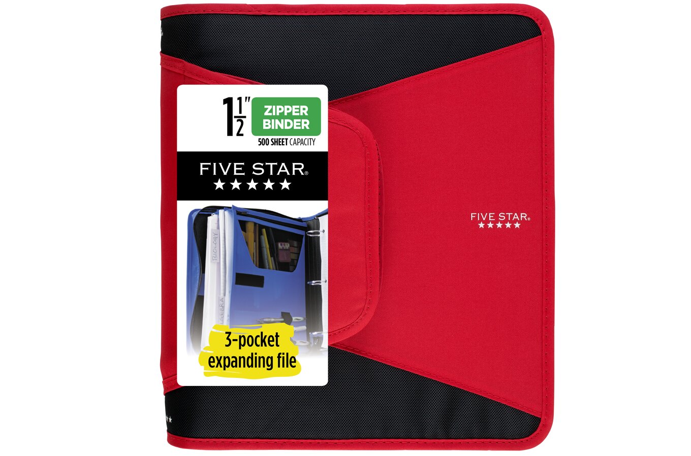 Five Star 1 1/2 Zipper Binder, 500 Sheet Capacity, Berry (72532) 