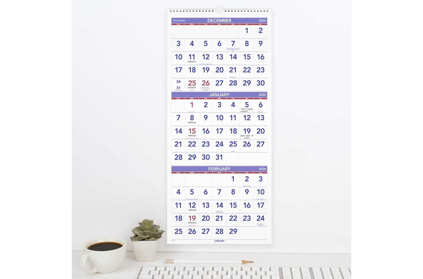 Monthly Framed Chalkboard Calendar + 3 sections | Vertical Donna