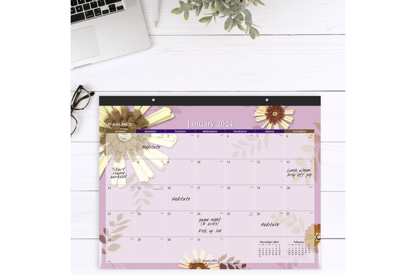 Weekly calendar watercolor floral large paper pad