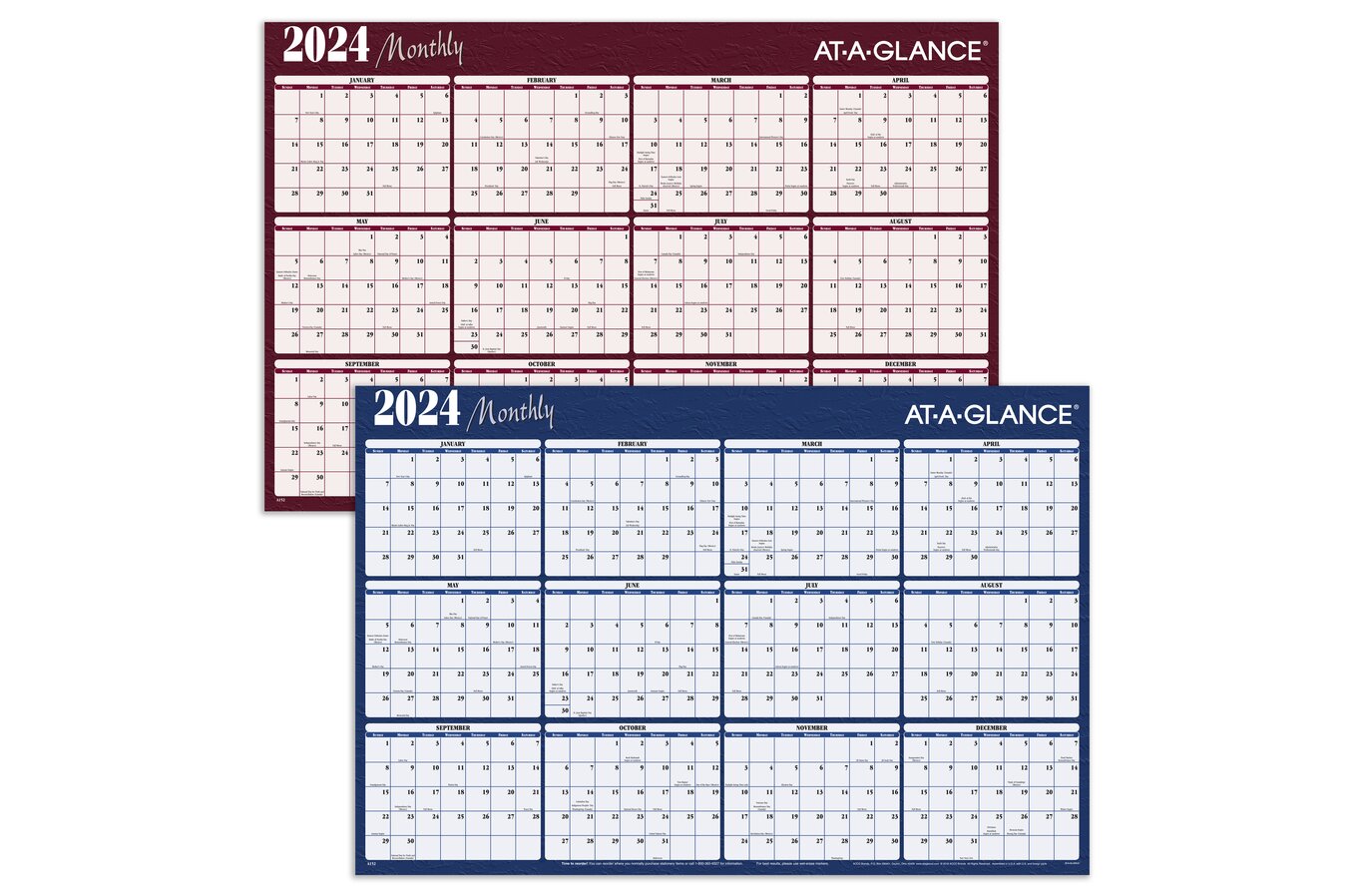AT-A-GLANCE 2024 Horizontal Reversible Erasable Yearly Wall Calendar, Red,  Extra Large, 48" x 32" | Wall Calendars | AT-A-GLANCE