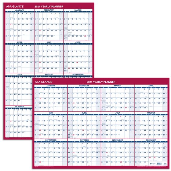 AT-A-GLANCE 2024 Vertical Horizontal Reversible Yearly Wall Calendar ...