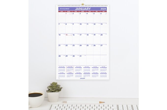 AT-A-GLANCE 2024 Erasable Monthly Wall Calendar, Medium, 12" x 17
