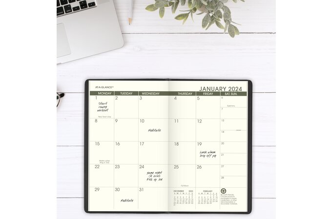 AT-A-GLANCE 2024-2025 Recycled Two Year Monthly Planner, Black, Pocket