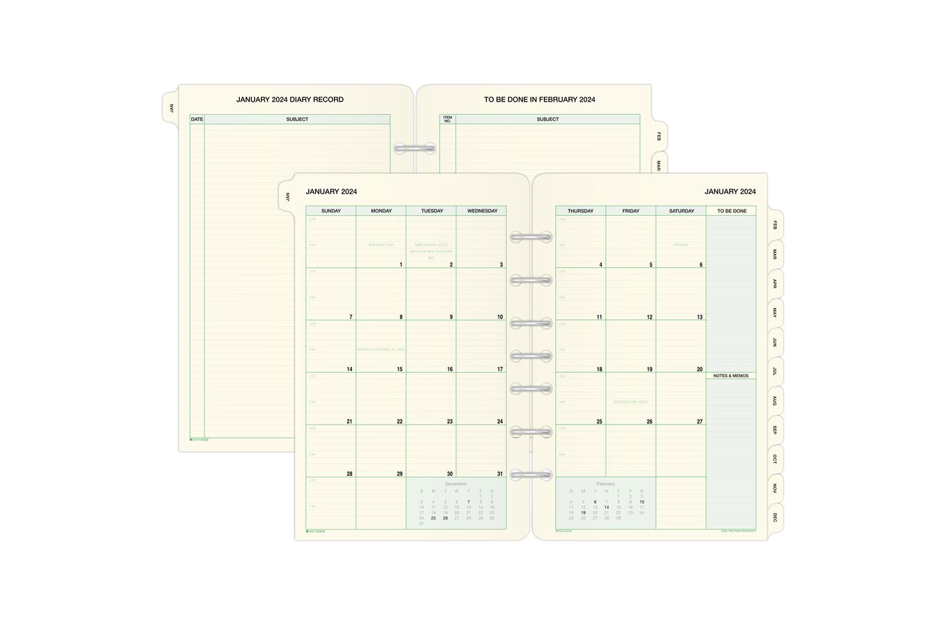 Printed A5 Dated Monthly Planner Inserts Monthly 2 Page 