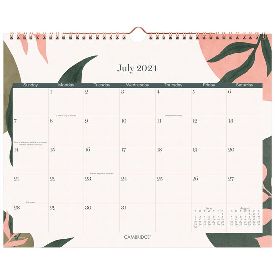 Cambridge® Haven Academic 20242025 Monthly Wall Calendar, Medium, 15