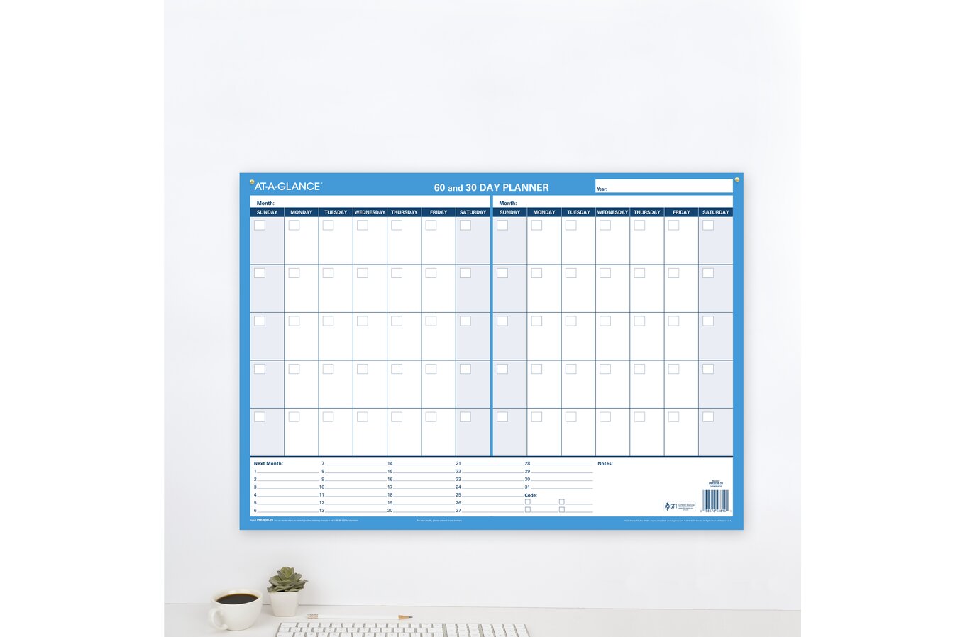 AT-A-GLANCE Undated 30 and 60-Day Reversible Erasable Horizontal Wall  Calendar, 24" x 17" | Wall Calendars | AT-A-GLANCE