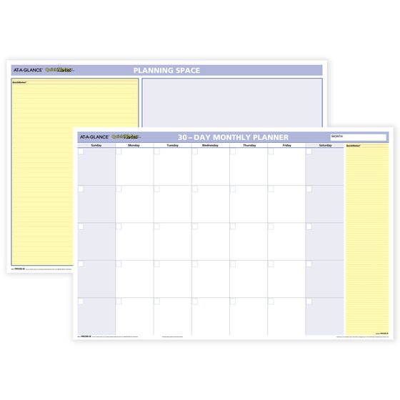 At a glance quicknotes undated 30 day horizontal erasable wall planner