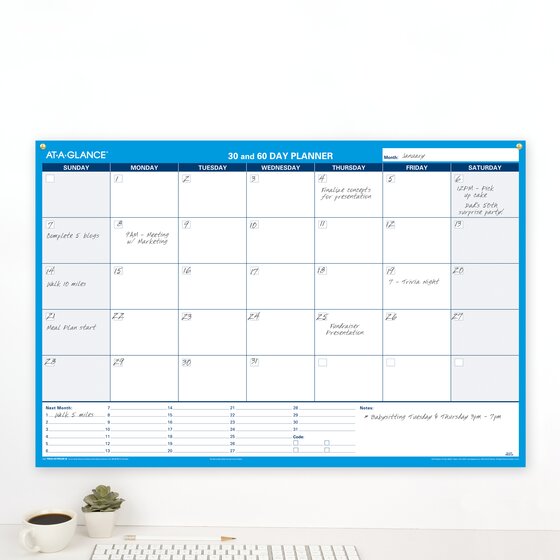 ATAGLANCE® Undated 30 and 60Day Horizontal Erasable Wall Calendar
