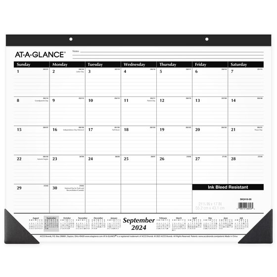 ATAGLANCE® Academic 20242025 Monthly Desk Pad Calendar, Standard, 21