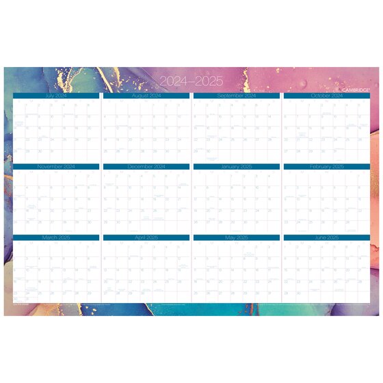 Cambridge® Chromatic 20242025 Erasable Wall Calendar, Reversible