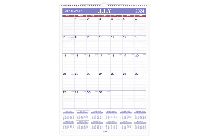 AT-A-GLANCE® Academic 2024-2025 Monthly Wall Calendar, Large, 15 1/2" x