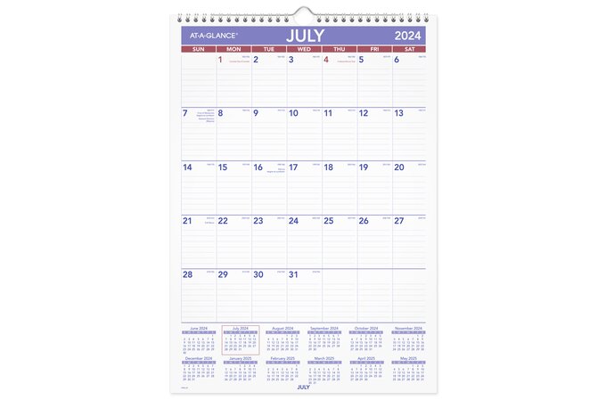AT-A-GLANCE® Academic 2024-2025 Monthly Wall Calendar, Medium, 12" x 17