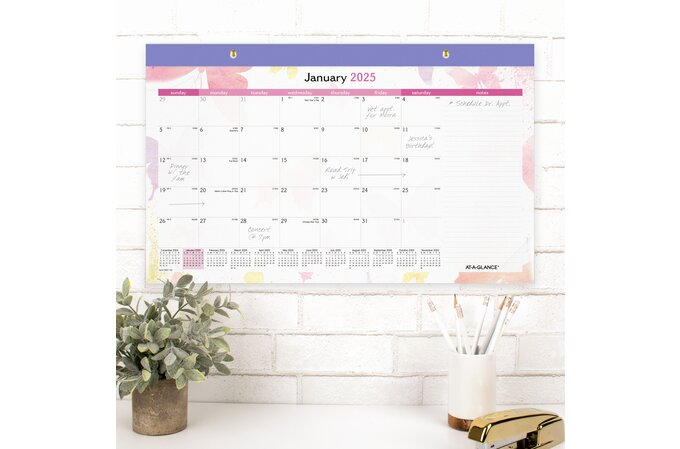 AT-A-GLANCE® Watercolors 2025 Monthly Desk Pad Calendar, Compact, 17 3/