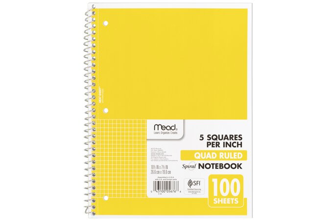 Mead Spiral Notebook, 1 Subject, Graph Ruled, 100 Sheets, 10 1/2