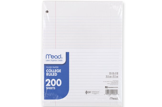 Standards® Filler Paper, College Ruled, 11x8.5, 200 ct.