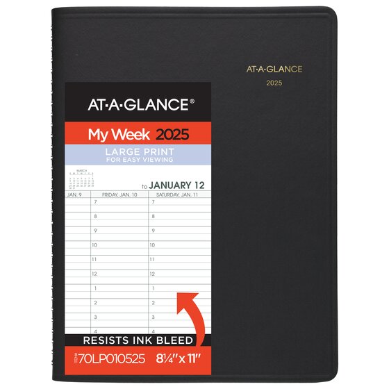 AT-A-GLANCE® Large Print 2025 Weekly Appointment Book Planner, Black ...