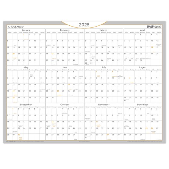 ATAGLANCE® 2025 WallMates SelfAdhesive DryErase Yearly Calendar