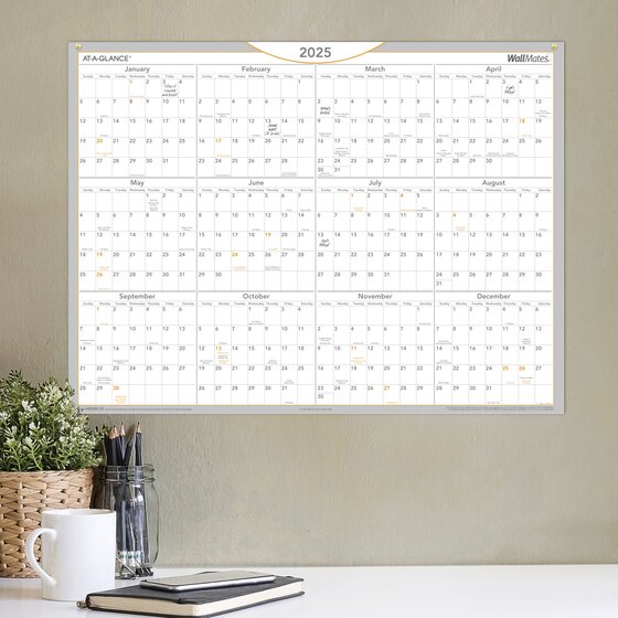 ATAGLANCE® 2025 WallMates SelfAdhesive DryErase Yearly Calendar