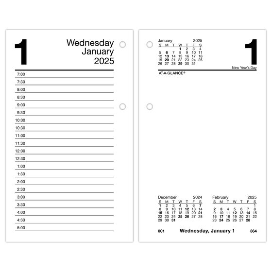 ATAGLANCE® 2025 Daily LooseLeaf Desk Calendar Refill, Standard, 3 1/