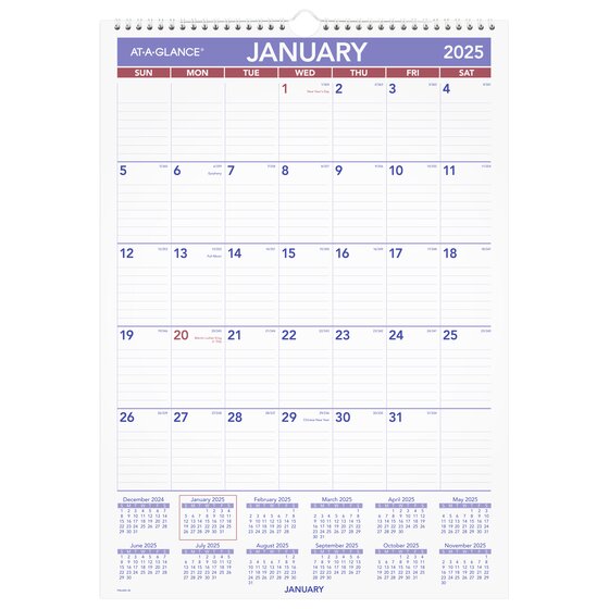 ATAGLANCE® 2025 Erasable Monthly Wall Calendar, Medium, 12" x 17