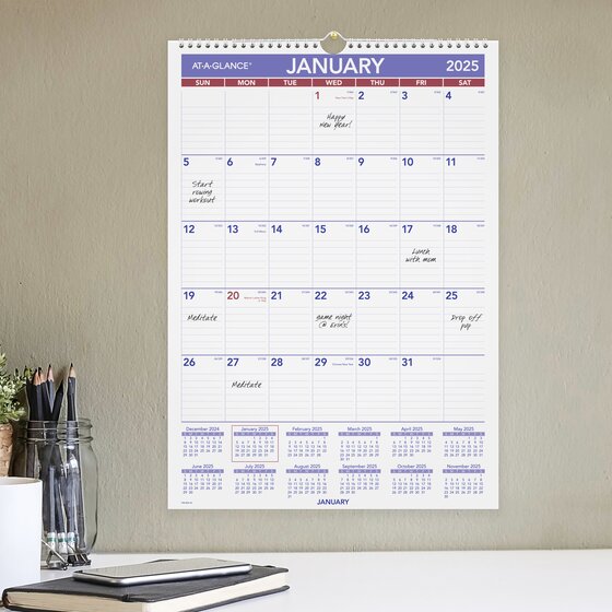 ATAGLANCE® 2025 Erasable Monthly Wall Calendar, Medium, 12" x 17