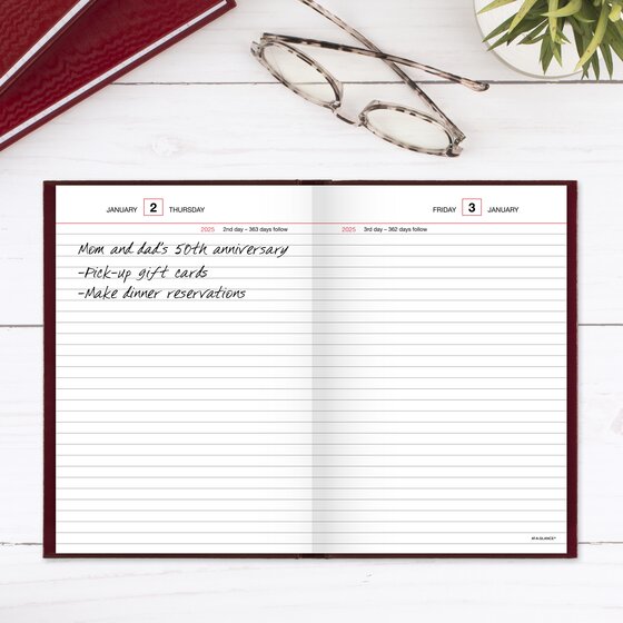 ATAGLANCE® Standard Diary 2025 Daily Reminder, Red, Small, 5 3/4" x 8