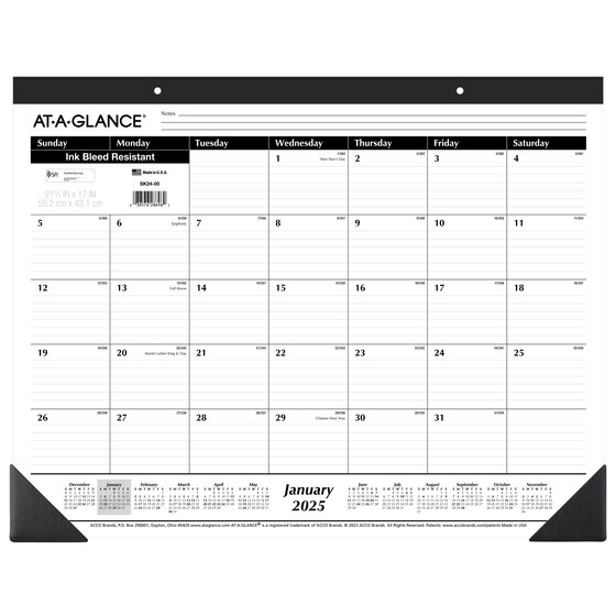 ATAGLANCE® 2025 Monthly Desk Pad Calendar, Large, 21 3/4" x 17