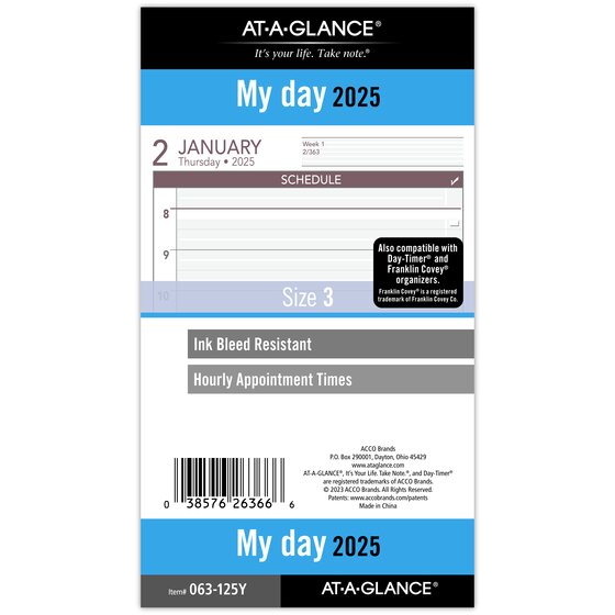 ATAGLANCE® 2025 Daily Planner One Page Per Day Refill, LooseLeaf