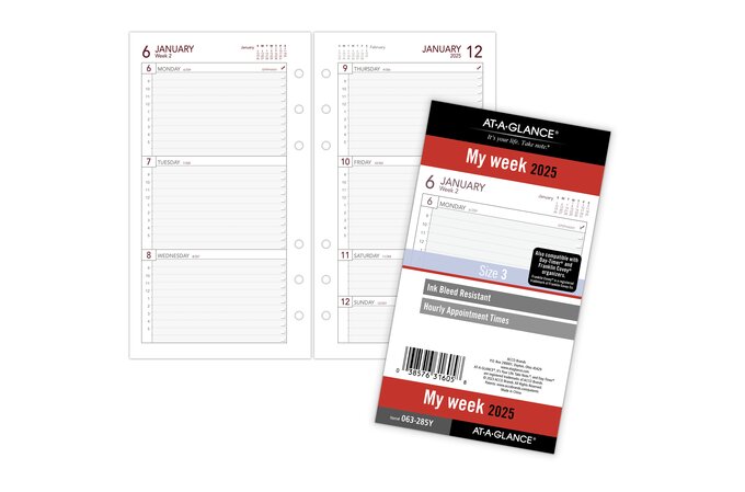 AT-A-GLANCE® 2025 Weekly Planner Refill, Loose-Leaf, Portable Size, 3 3