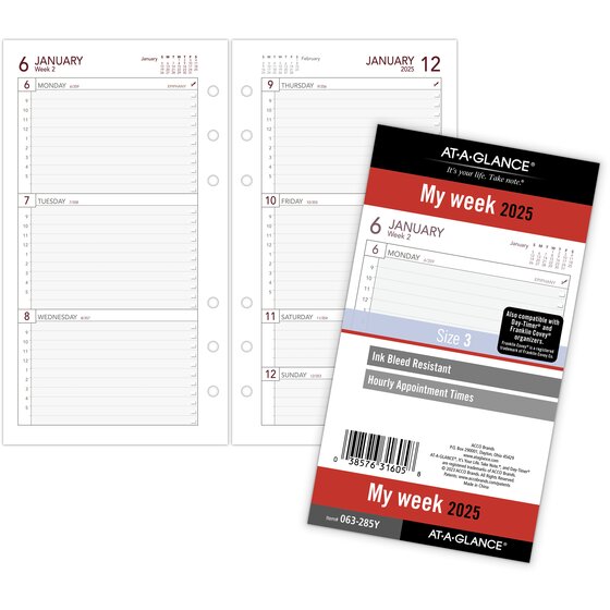 ATAGLANCE® 2025 Weekly Planner Refill, LooseLeaf, Portable Size, 3 3