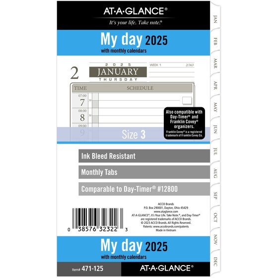 ATAGLANCE® 2025 Daily Monthly Planner One Page Per Day Refill, Loose