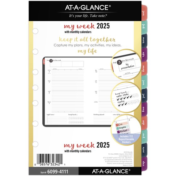 ATAGLANCE® Harmony 2025 Weekly Monthly Planner Refill, LooseLeaf