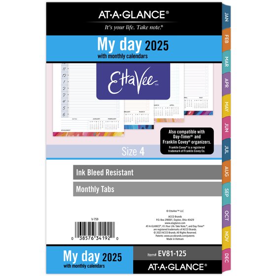 ATAGLANCE® EttaVee™ 2025 Daily Monthly Planner Refill, LooseLeaf