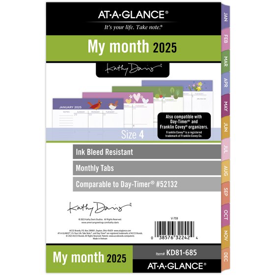 ATAGLANCE® Kathy Davis®2025 Monthly Planner Refill, LooseLeaf, Desk