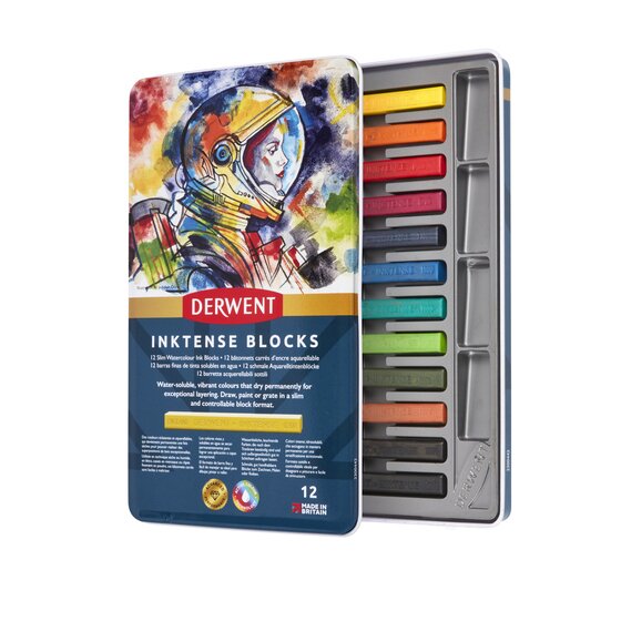 Caja metálica con 12  barras de tinta solubles al agua Inktense