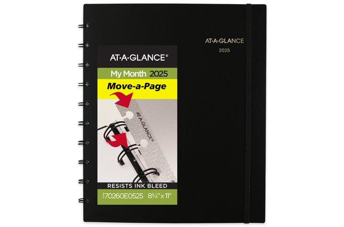 AT-A-GLANCE® Move-A-Page 2025 Monthly Planner, Black, Large, 8 3/4" x
