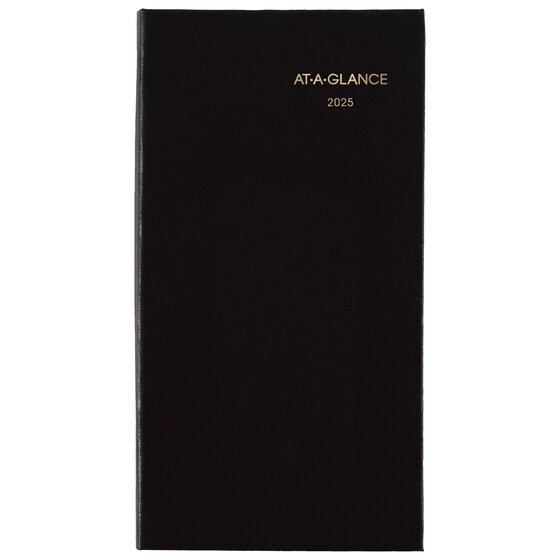 ATAGLANCE® Fine Diary® 2025 Weekly Monthly Diary, Black, Pocket, 3" x