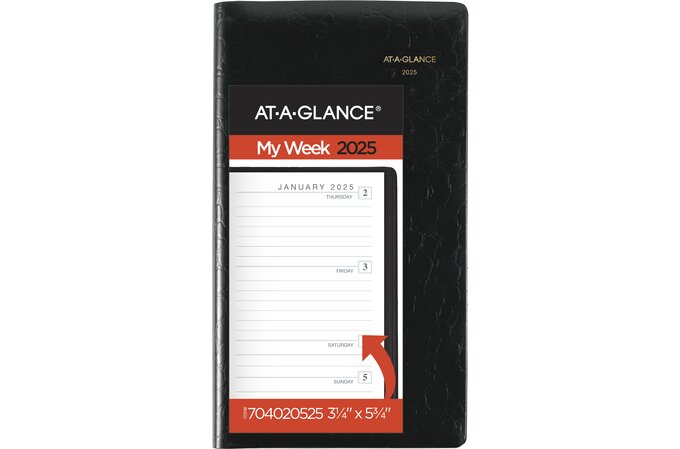 AT-A-GLANCE® Designer Cover 2025 Weekly Planner, Black, Pocket, 3 1/4