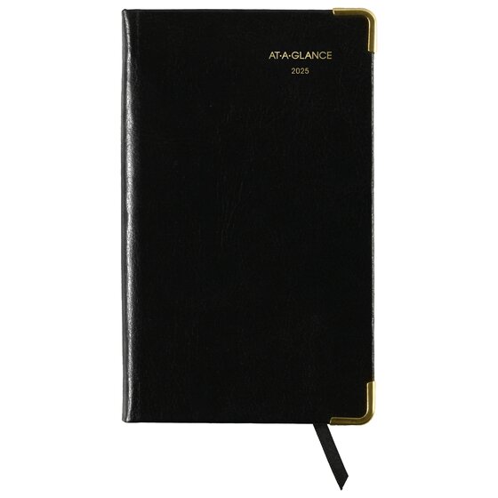 ATAGLANCE® Fine Diary® 2025 Weekly Monthly Diary, Black, Pocket, 3" x