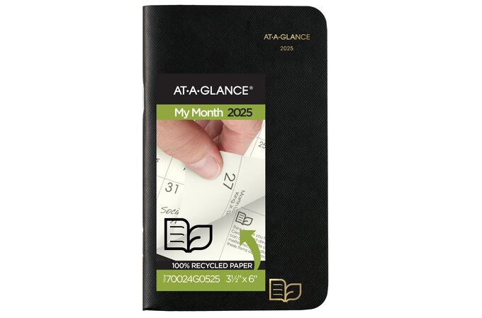 AT-A-GLANCE® 2025-2026 Recycled Two Year Monthly Planner, Black, Pocket