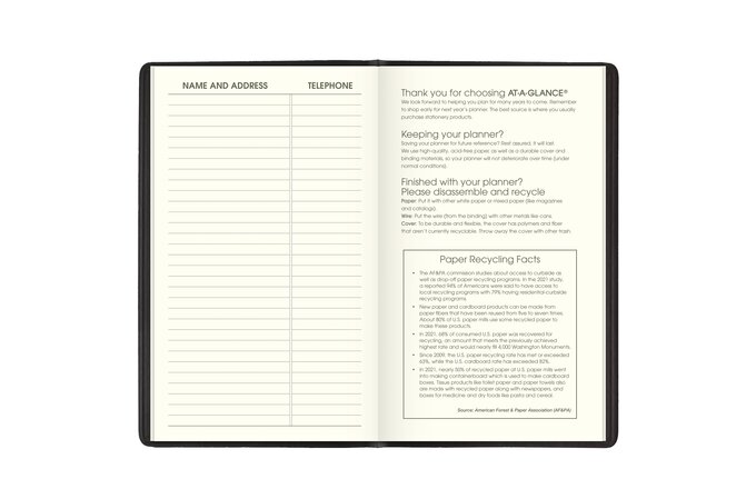 AT-A-GLANCE® 2025-2026 Recycled Two Year Monthly Planner, Black, Pocket